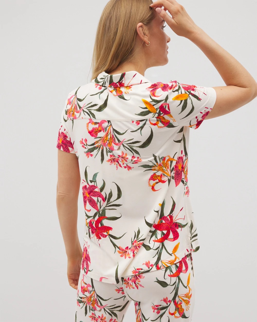 Short Sleeve Notch Collar Pajama Top