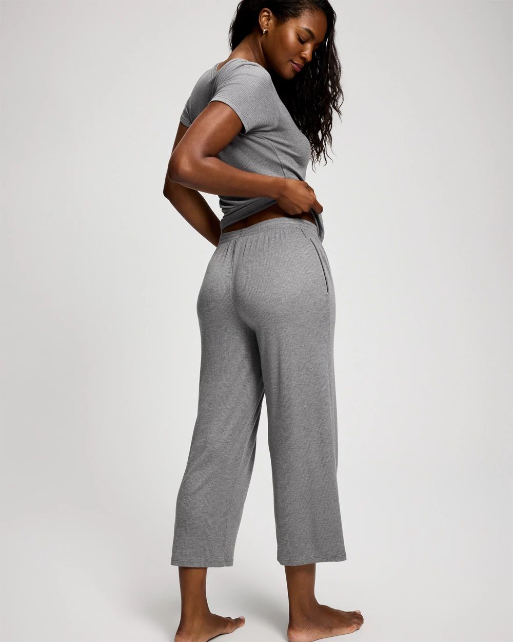 Lightweight Rib Knit Crop Pajama Pants click to view larger image.