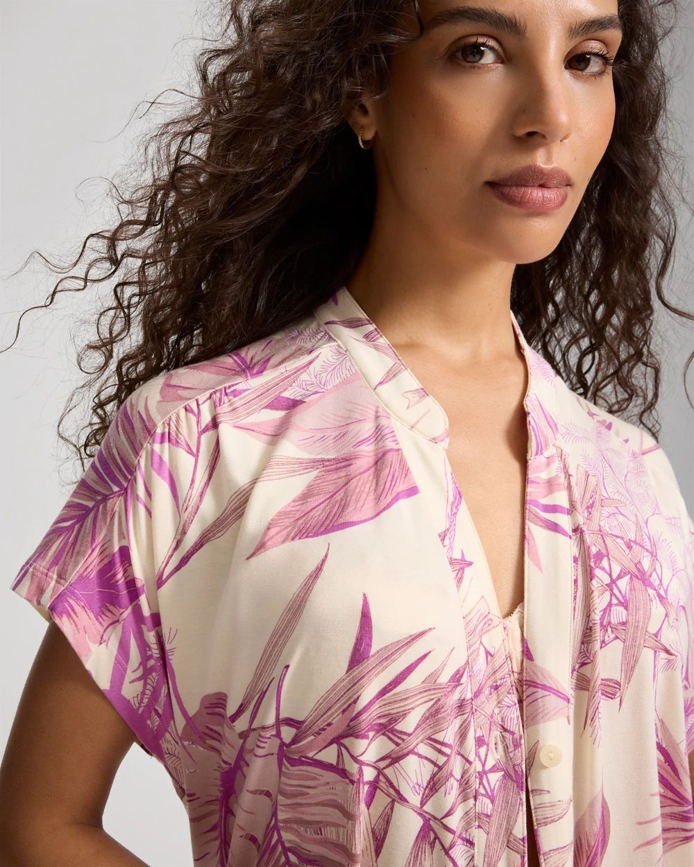 Mandarin Collar Short Sleeve Pajama Top click to view larger image.