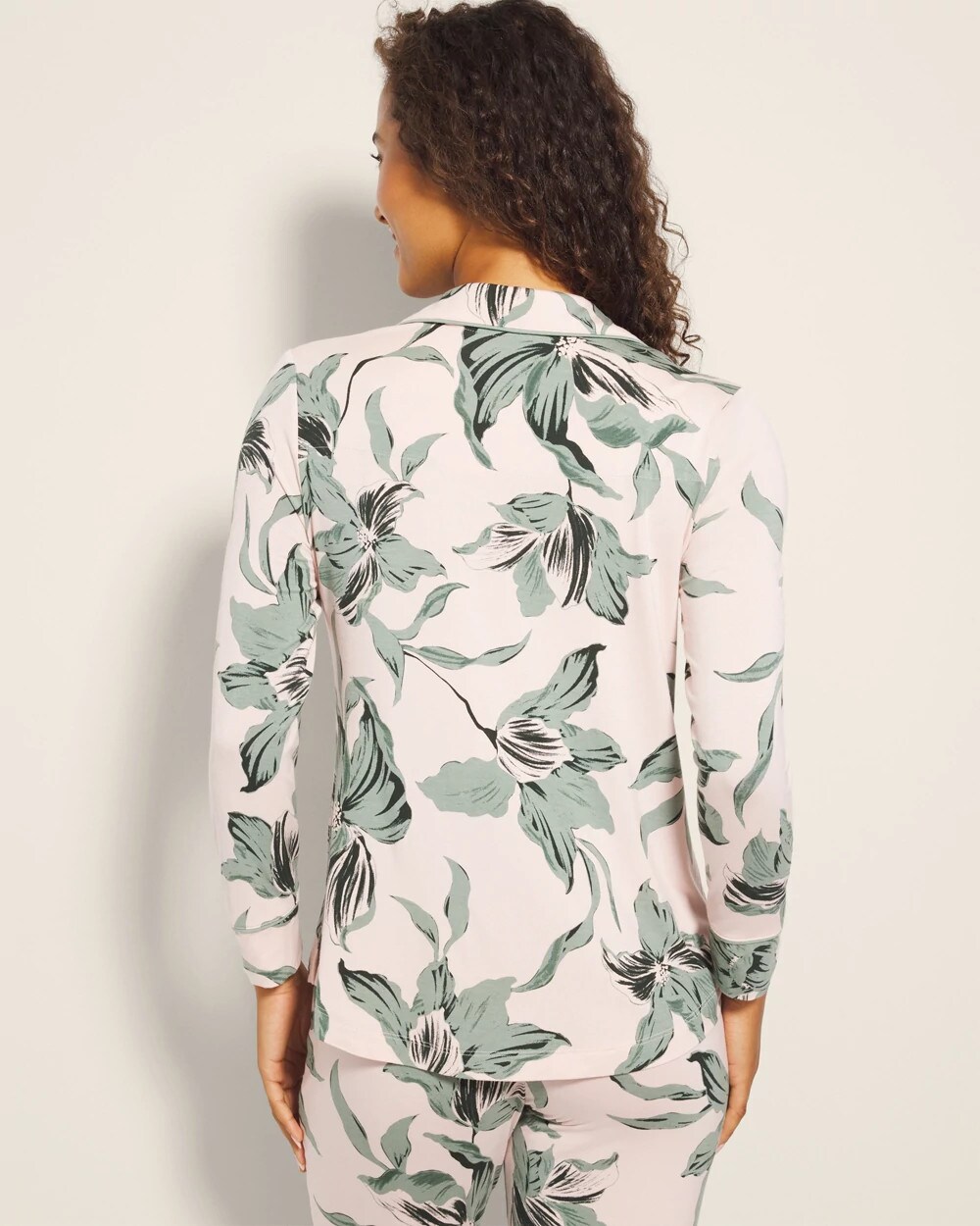 Long-Sleeve Printed Notch Collar Pajama Top