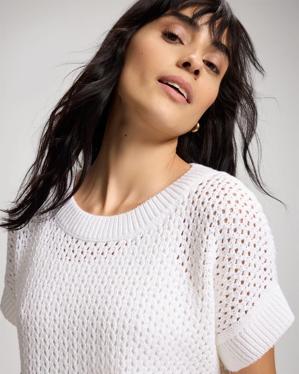 Cotton Mesh-Stitch Relaxed Fit Dolman Top click to view larger image.