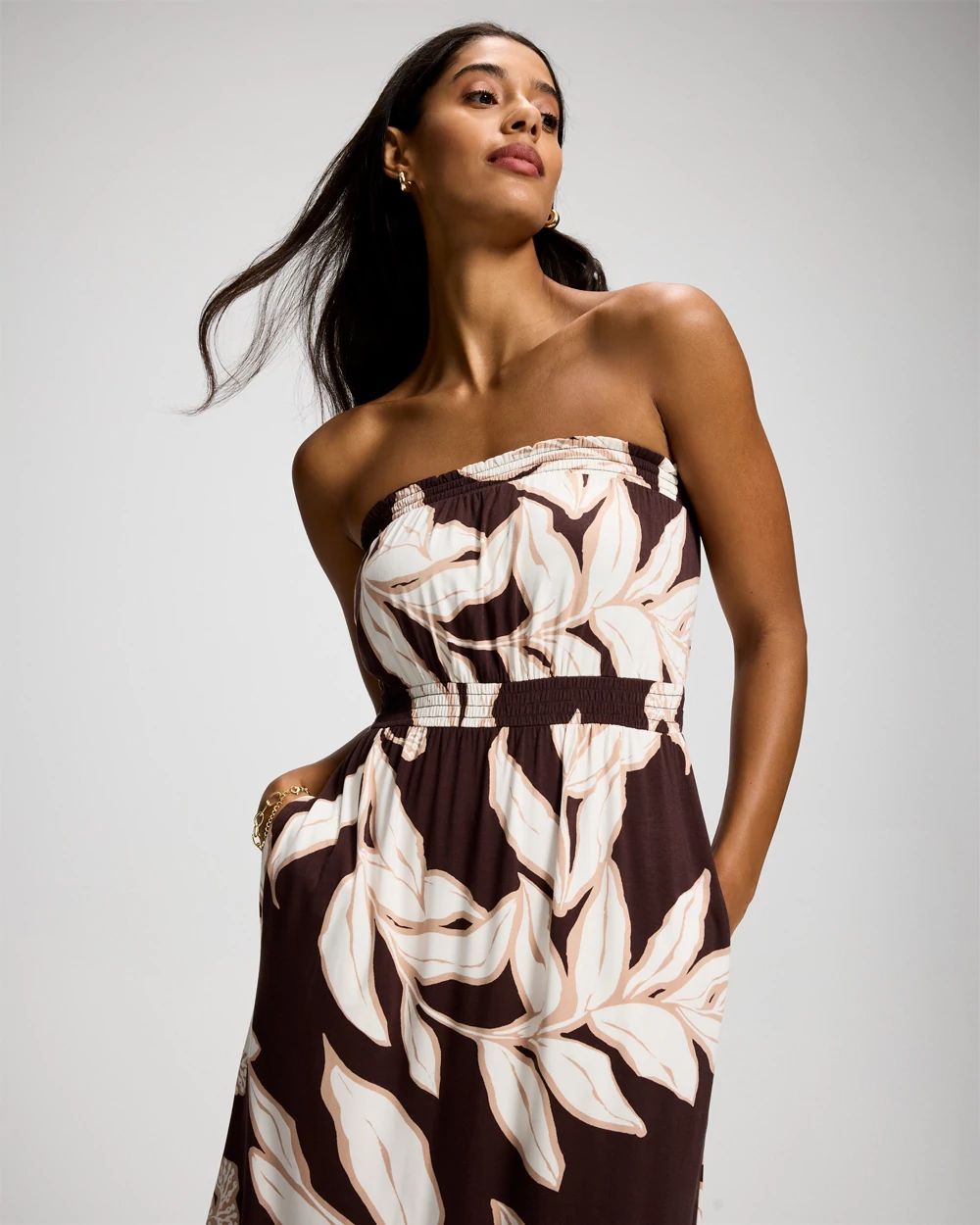 Bandeau Smocked Waist Maxi Dress click to view larger image.