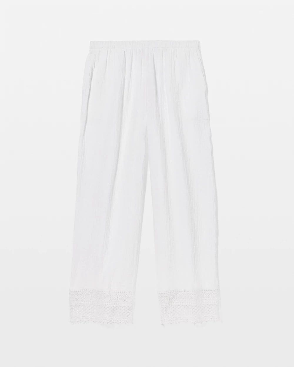 Cotton Gauze Crochet Lace Trim Wide Leg Pajama Pants