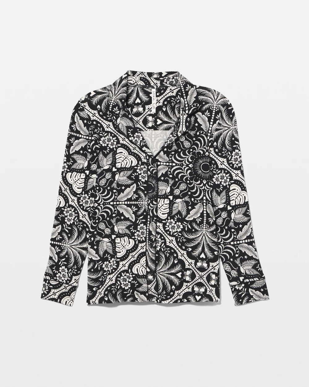 Long-Sleeve Printed Notch Collar Pajama Top