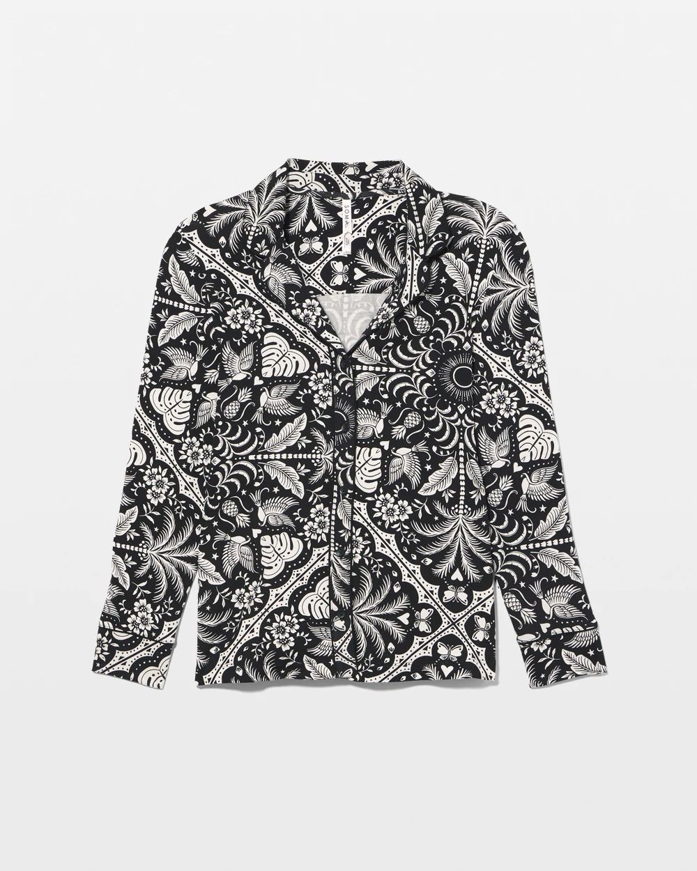 Long-Sleeve Printed Notch Collar Pajama Top click to view larger image.