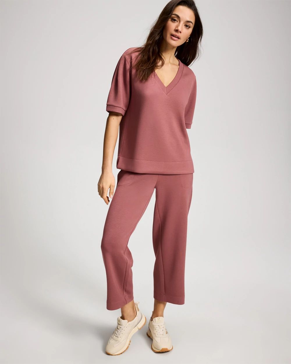 Modern Modal Puff Sleeve V-Neck Sweatshirt click to view larger image.