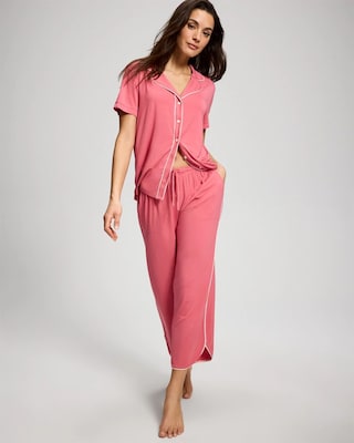 Solid Piped Crop Pajama Pant