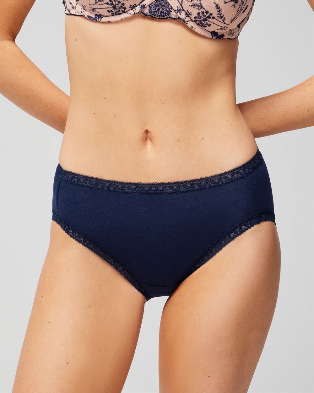 Cotton High-Leg Brief Panty with Lace Trim