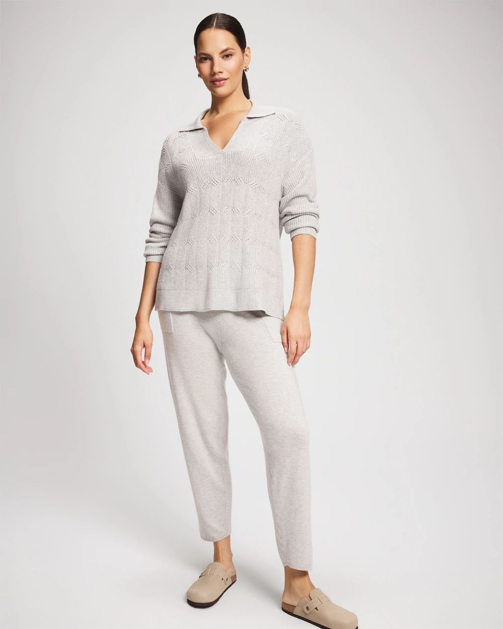 Premier Knit Cable Knit Collared Sweater click to view larger image.