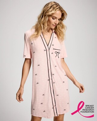 Cool Nights x BCRF Printed Short-Sleeve Notch Collar Sleepshirt