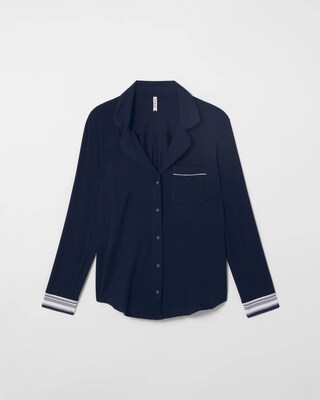 High-Low Long-Sleeve Notch Collar Pajama Top