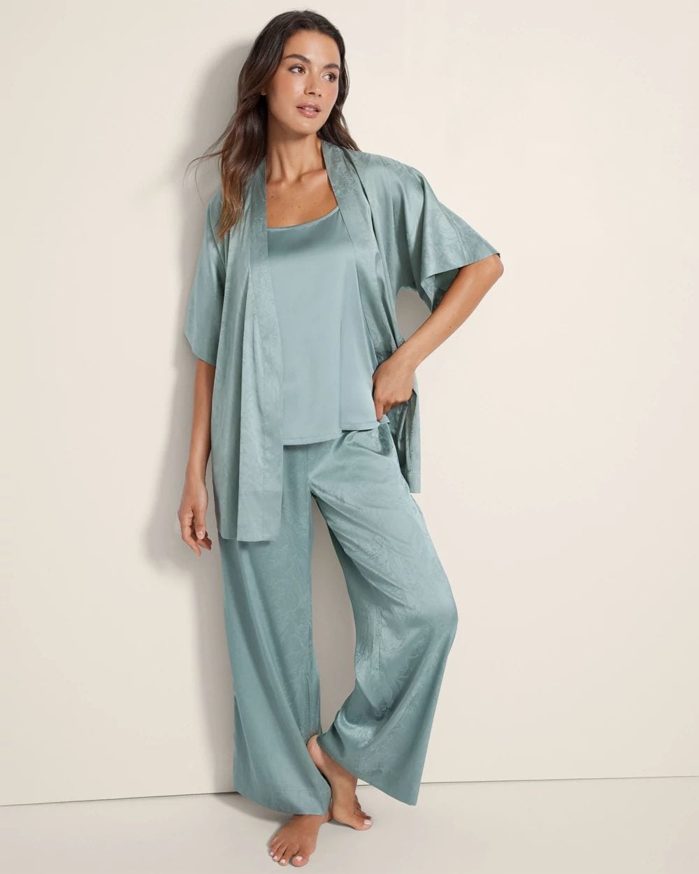 Satin Jacquard Short Robe