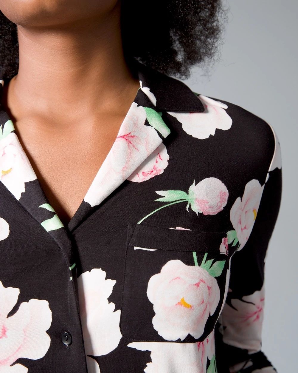 Long Sleeve Notch Collar Pajama Top click to view larger image.