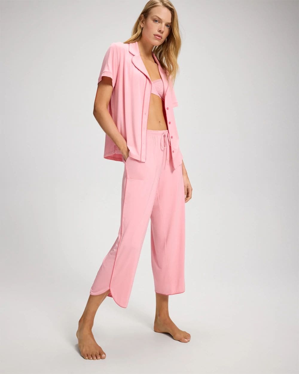 Cool Nights Solid Piped Crop Pajama Pant