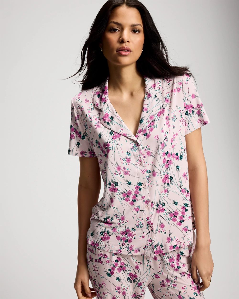 Short Sleeve Notch Collar Pajama Top