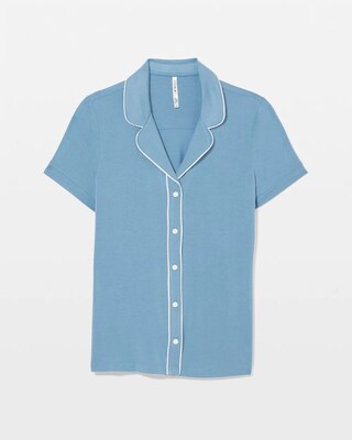 Solid Short Sleeve Notch Collar Pajama Top click to view larger image.