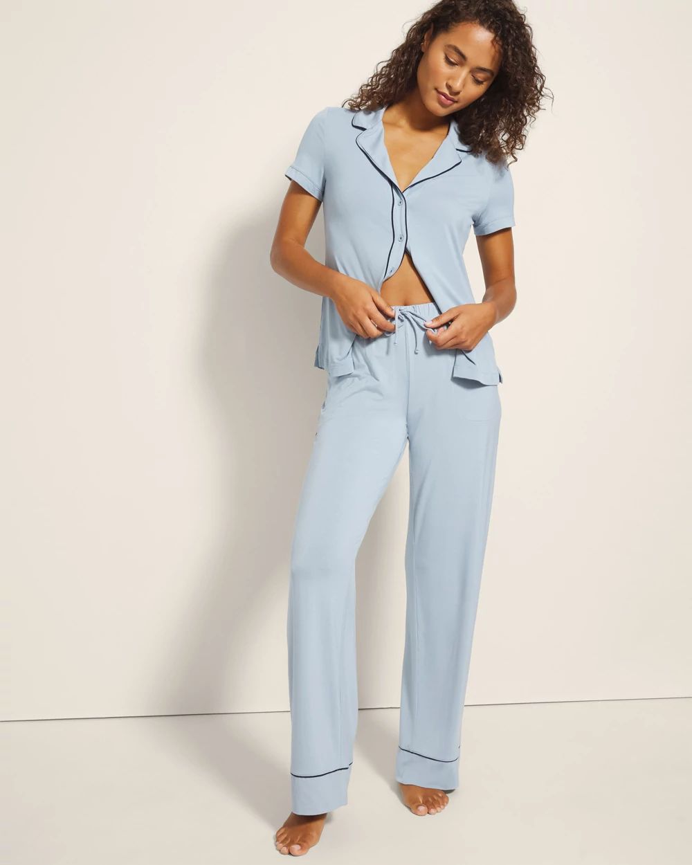 Cool Nights Solid Piped Pajama Pants