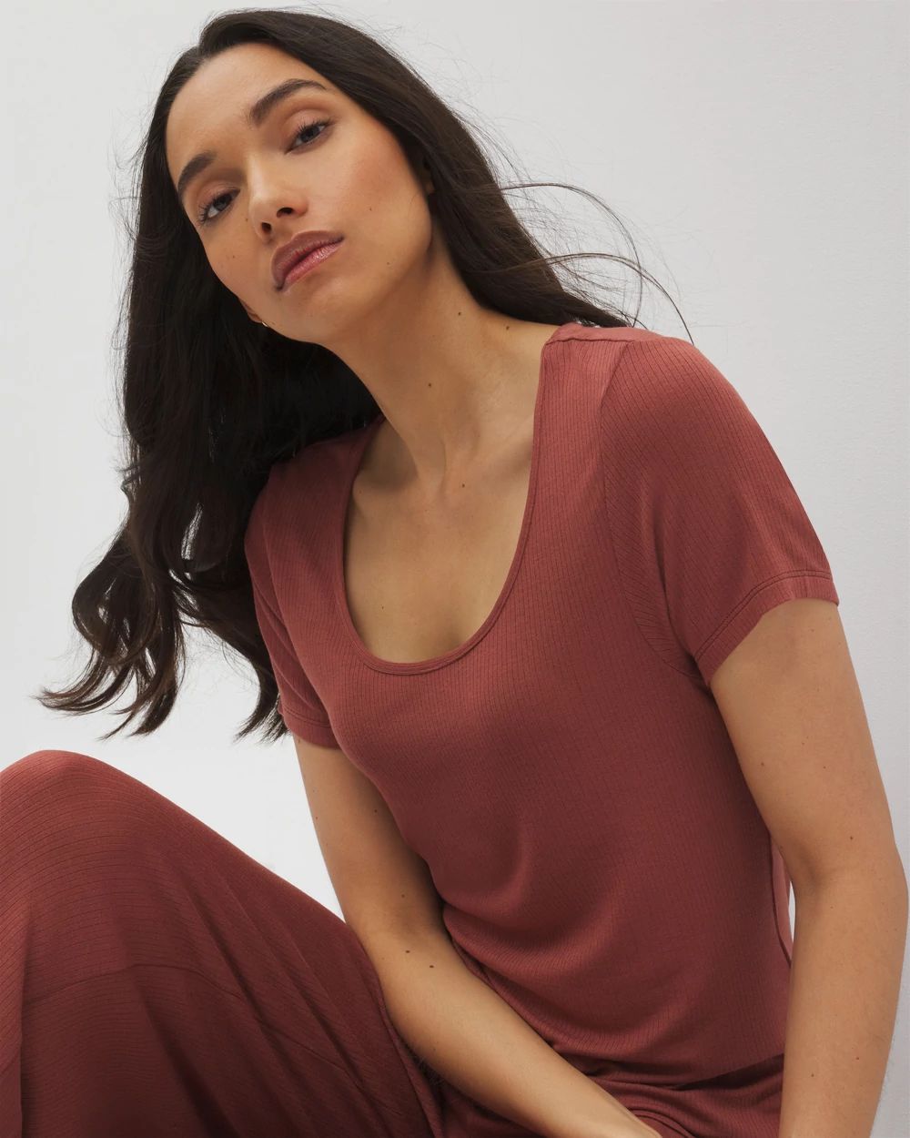 Lightweight Rib Knit Short Sleeve Pajama Tee