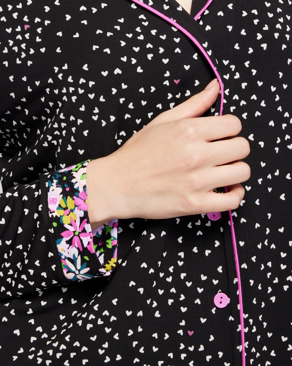 Long-Sleeve Notch Collar Pajama Top