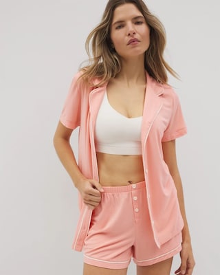Solid Piped Pajama Shorts