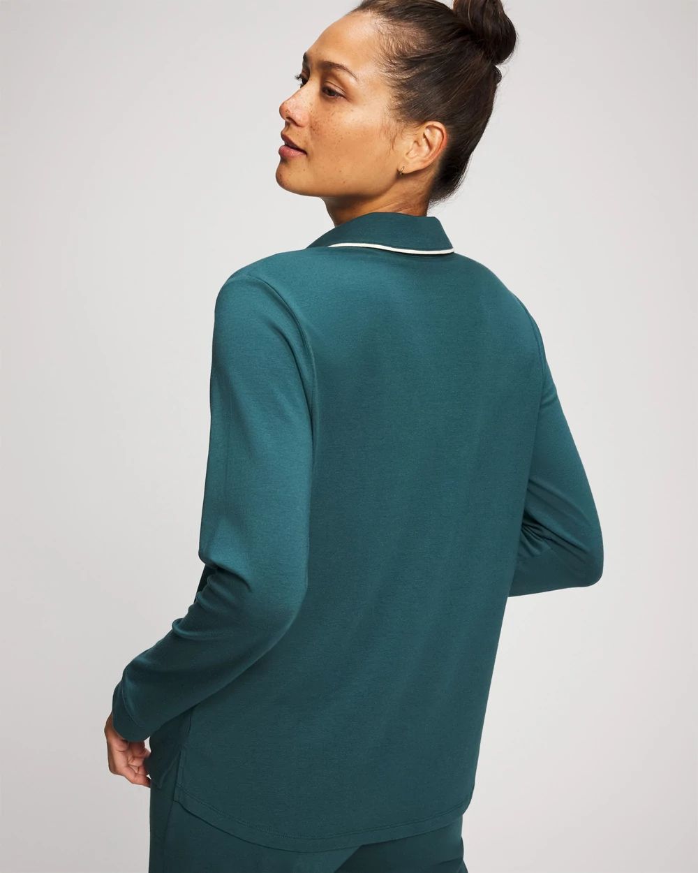 Long-Sleeve Notch Collar Pajama Top click to view larger image.