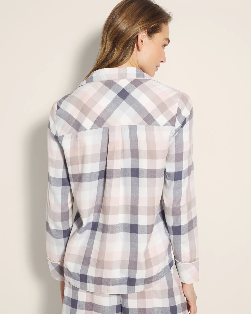 Flannel Super Soft Long-Sleeve Notch Collar Pajama Top