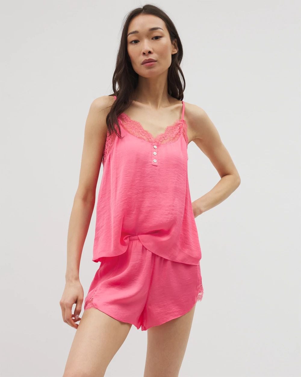 Crinkle Satin Lace Trim Pajama Short