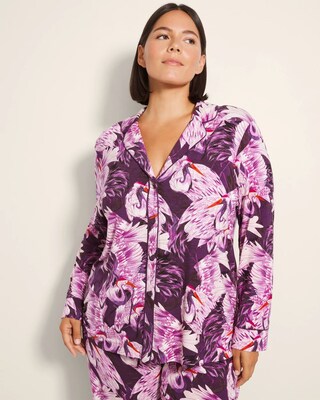 Long-Sleeve Printed Notch Collar Pajama Top