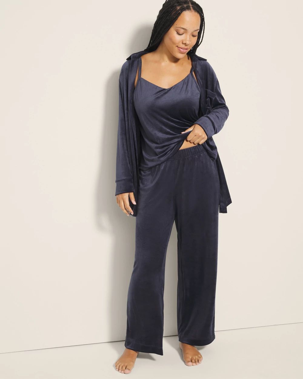 Velvety Ribbed Wide-Leg Pajama Pants