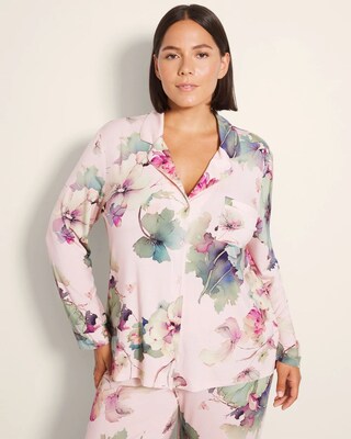 Long-Sleeve Notch Collar Pajama Top