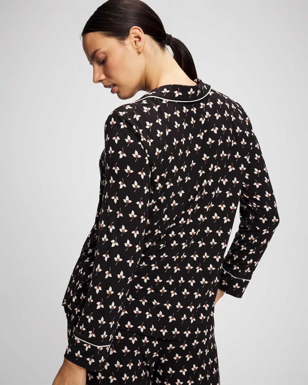 Long-Sleeve Printed Notch Collar Pajama Top