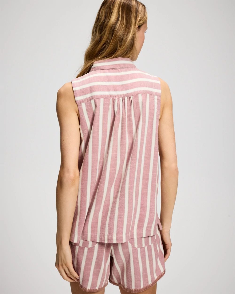 Beach Cotton Relaxed Sleeveless Collared Henley Top click to view larger image.