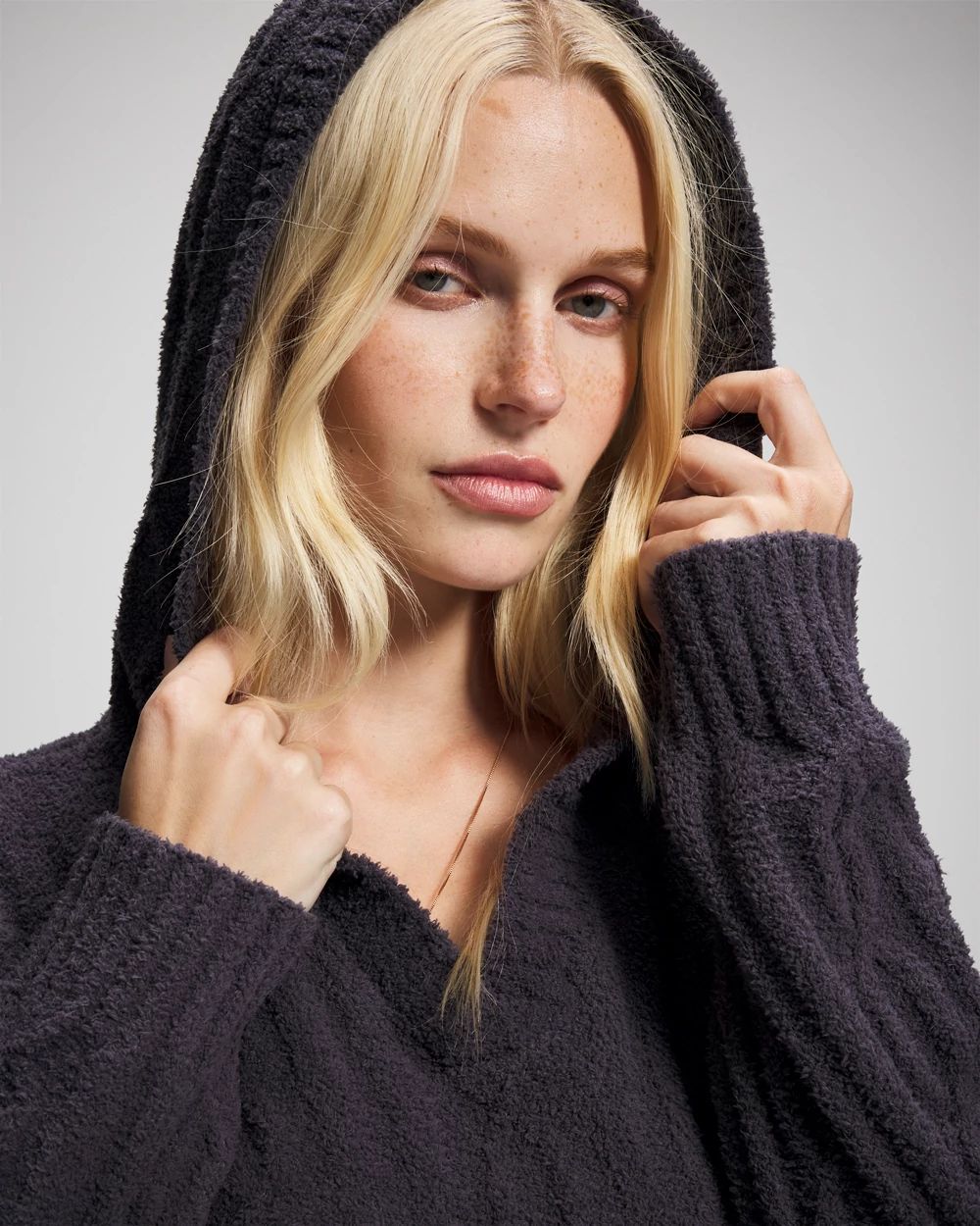 Cable Knit Plush Hoodie click to view larger image.