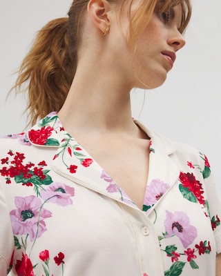 Piped Short Sleeve Notch Collar Pajama Top click to view larger image.