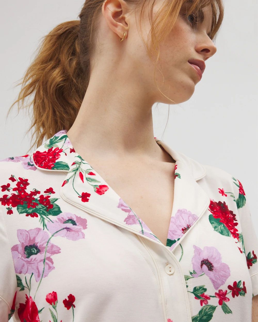 Piped Short Sleeve Notch Collar Pajama Top click to view larger image.