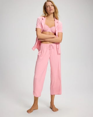 Solid Piped Crop Pajama Pant