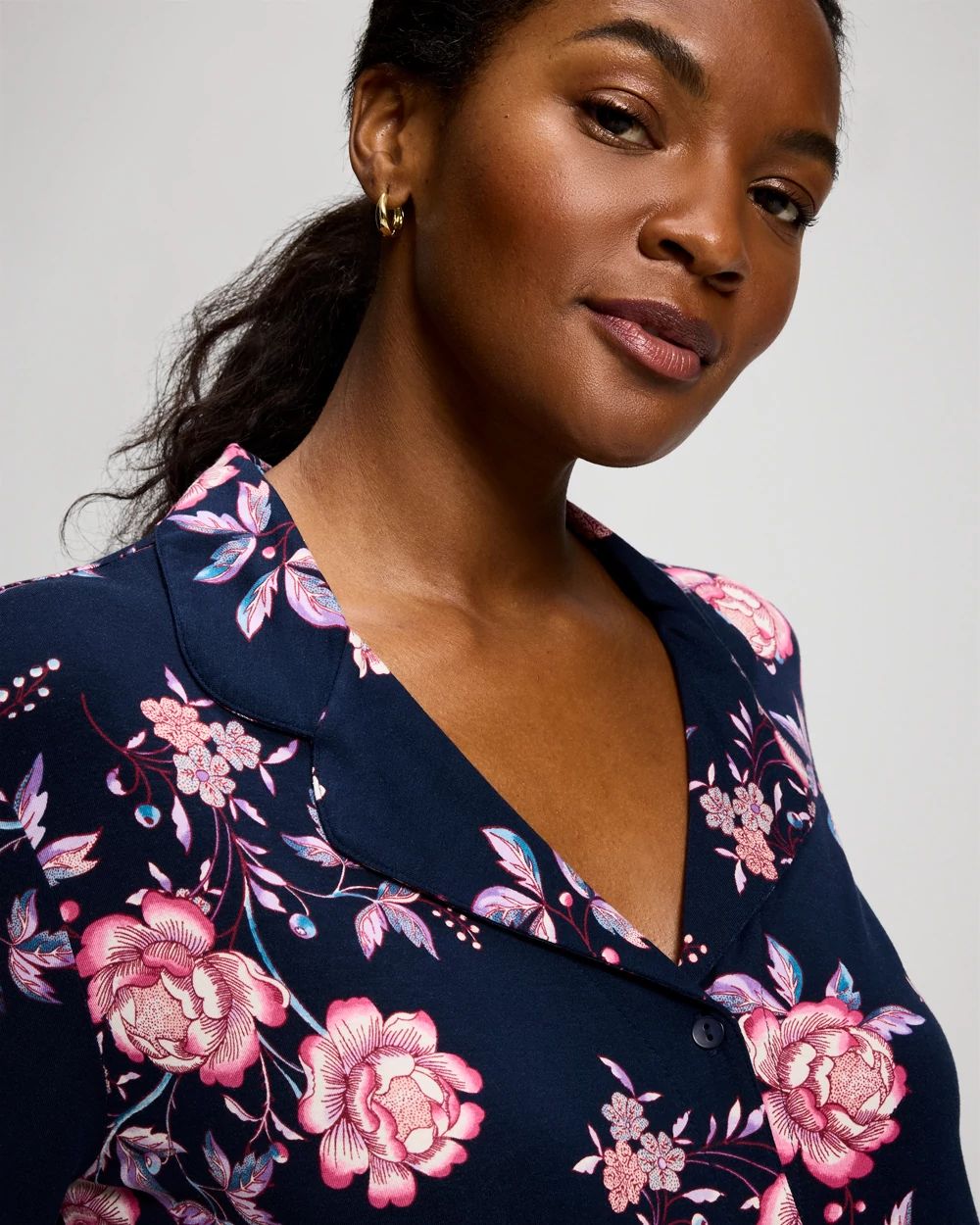 Short Sleeve Notch Collar Pajama Top click to view larger image.