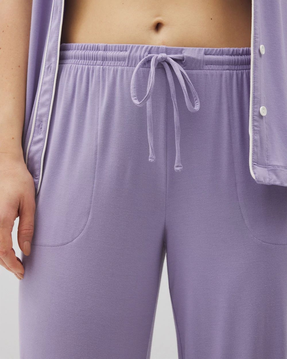 Cool Nights Solid Piped Crop Pajama Pant