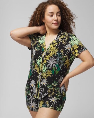 Piped Short Sleeve Notch Collar Pajama Top click to view larger image.
