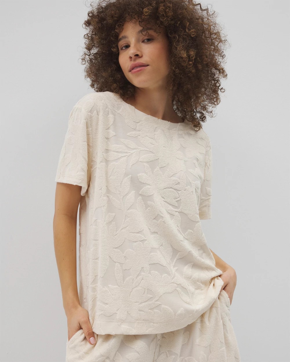 Jacquard Terry Short Sleeve Top