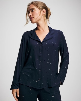 Cool Nights Long Sleeve Notch Collar with Piped Placket Pajama Top