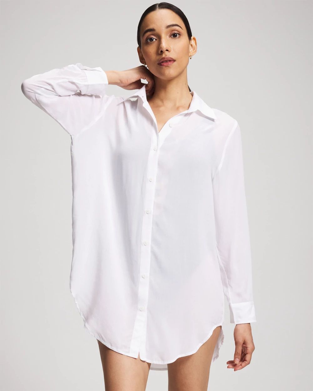 Beyond Control Solid Essentials Button Down Cover-Up Shirt