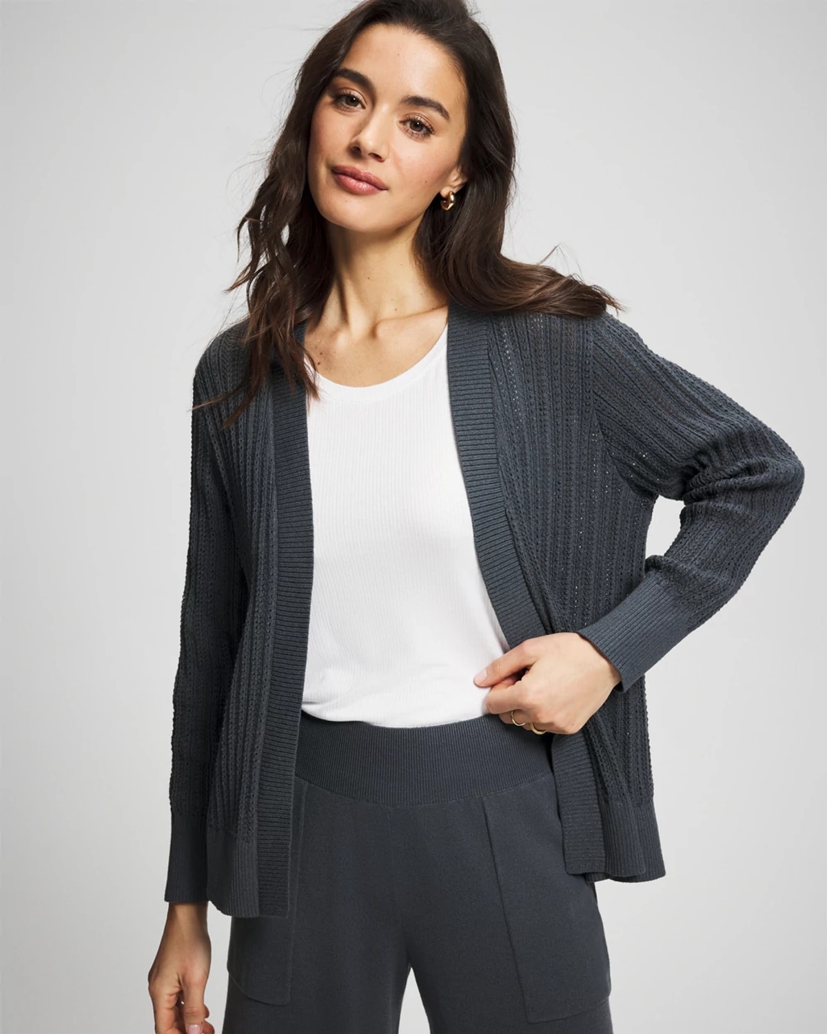 Soma Women's Pointelle Sweater Wrap In Blue Size Xs | In Nocturne Night