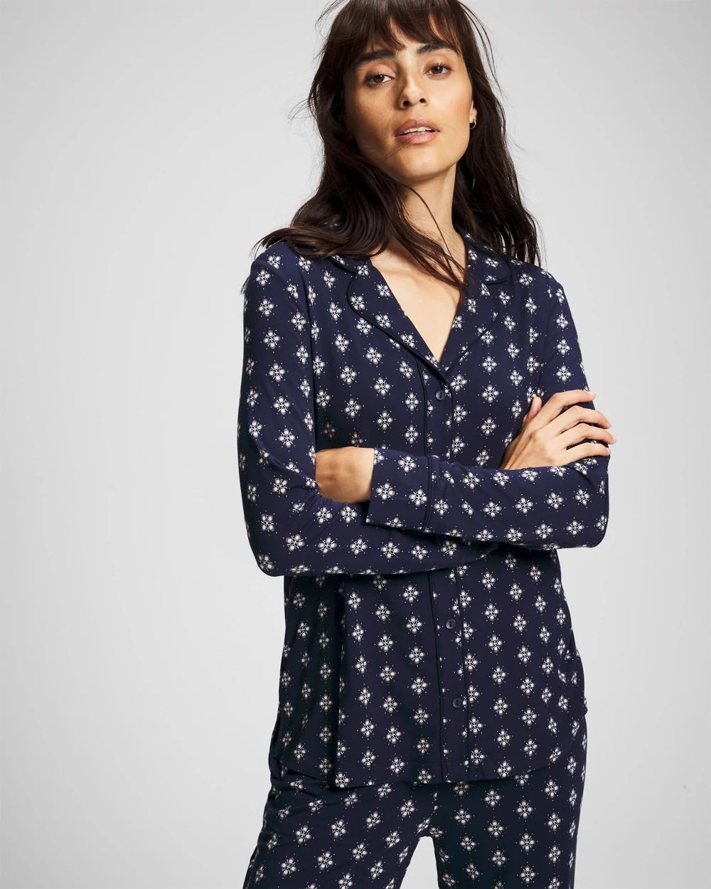 Cool Nights Long-Sleeve Printed Notch Collar Pajama Top