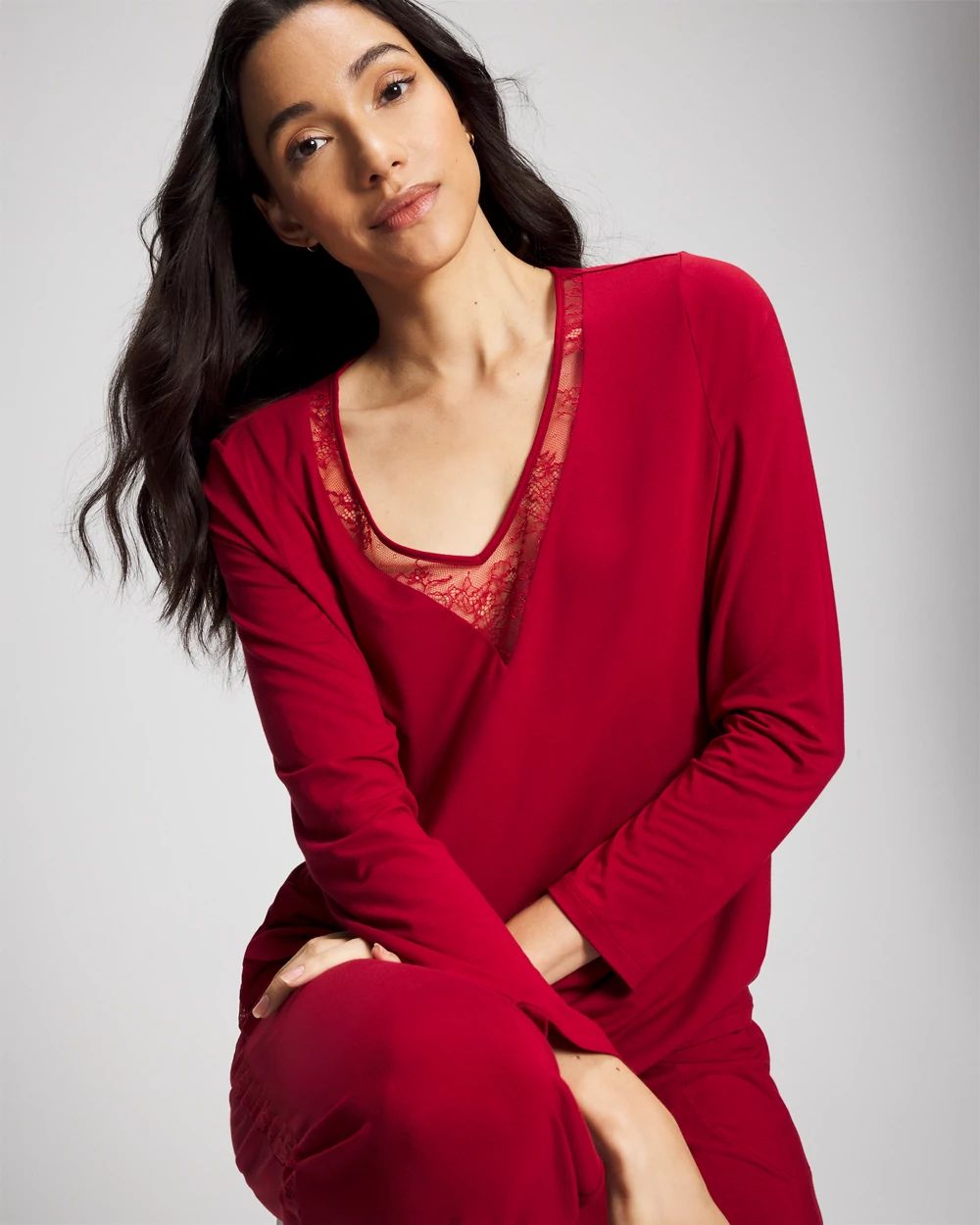 Cool Nights Lace Long Sleeve Pajama Top
