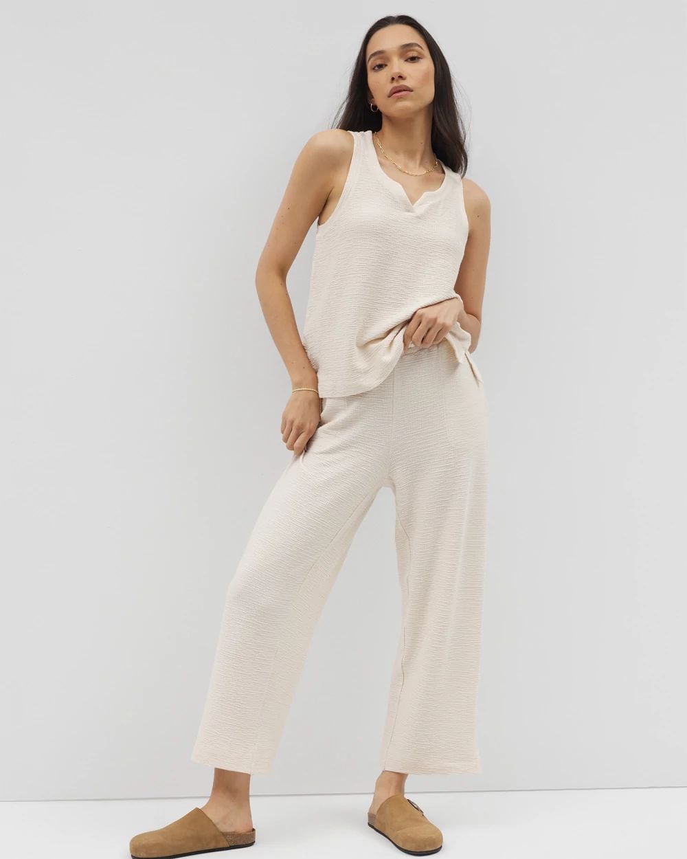 Crinkle Knit Wide Leg Pant
