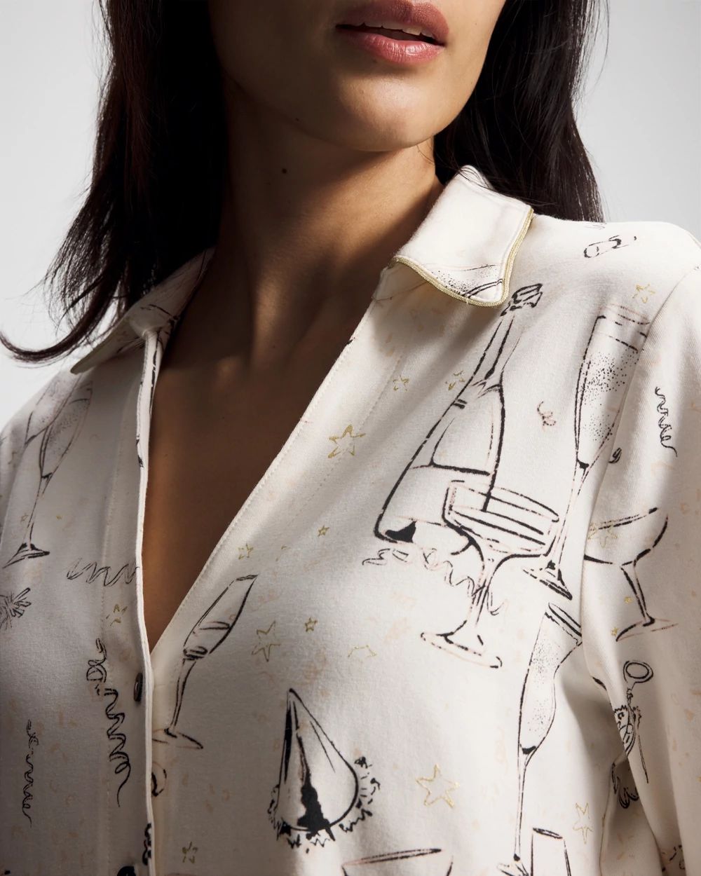 Long-Sleeve Notch Collar Pajama Top click to view larger image.