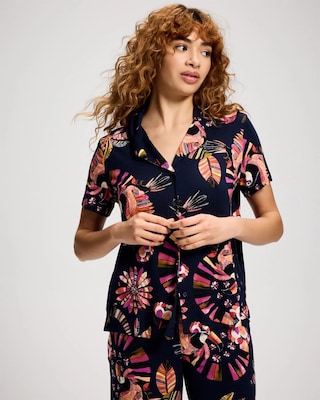 Short Sleeve Notch Collar Pajama Top