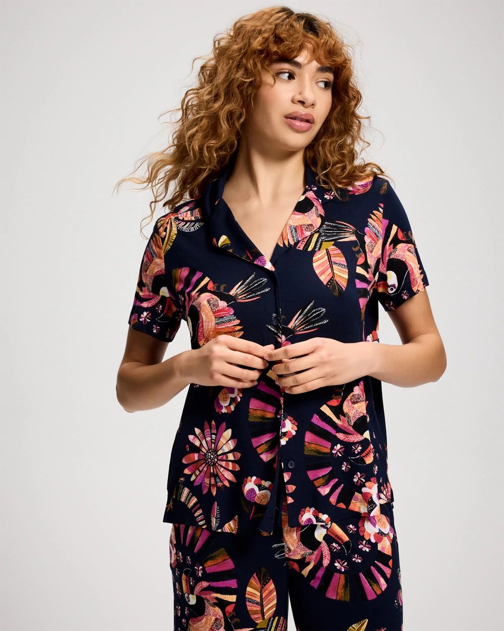 Cool Nights Short Sleeve Notch Collar Pajama Top