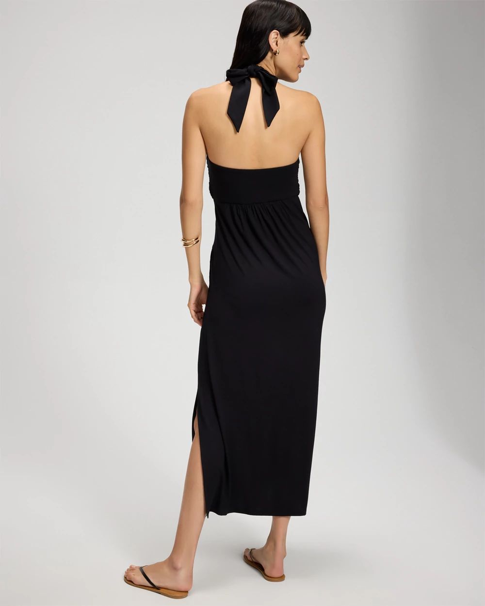 Soft Jersey Twist-Front Halter Maxi Bra Dress
